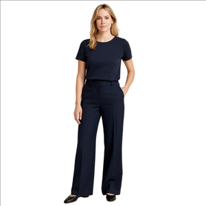 Atelier Gray Wide Straight Leg Trousers Pinstripe Adjustable Length Pants New